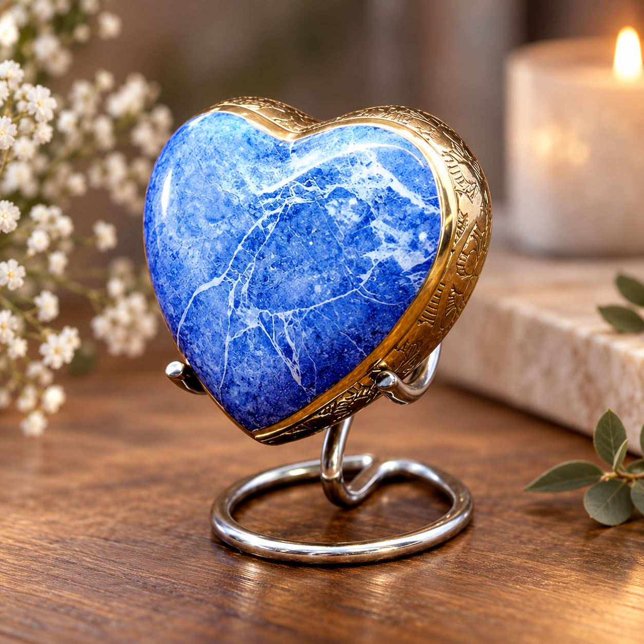 Blue marble heart-shaped keepsake urn, Mackay