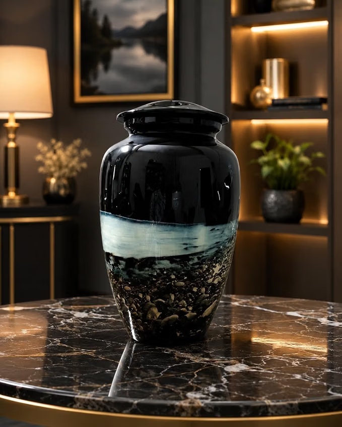 Ocean-scene cremation urn, Mackay